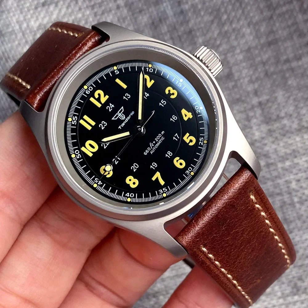 Tandorio TD143 36mm Titanium Aviator Pilot Waterproof Movt